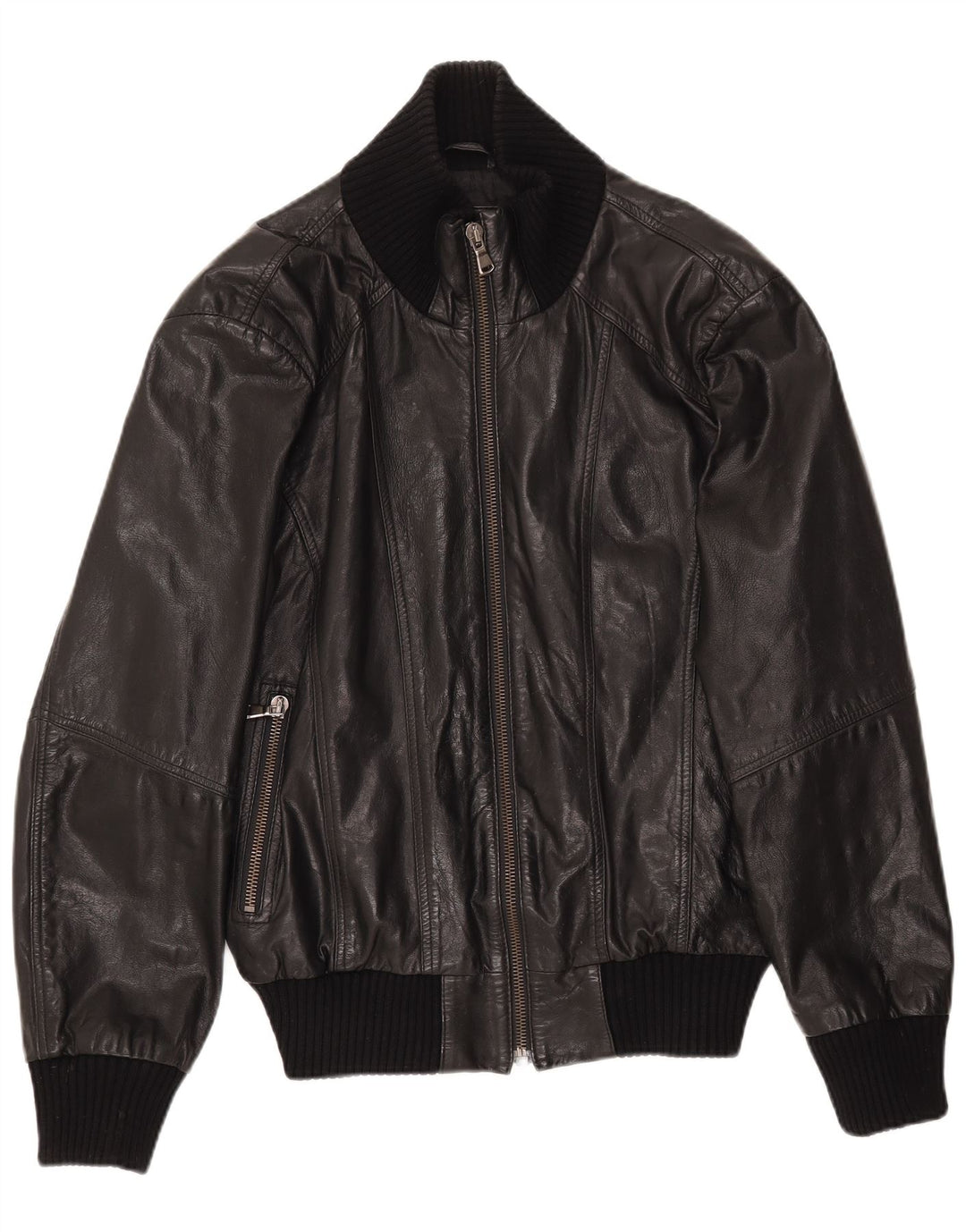 Ausgewählte Herren-Lederjacke, UK 38, mittelschwarzes Leder