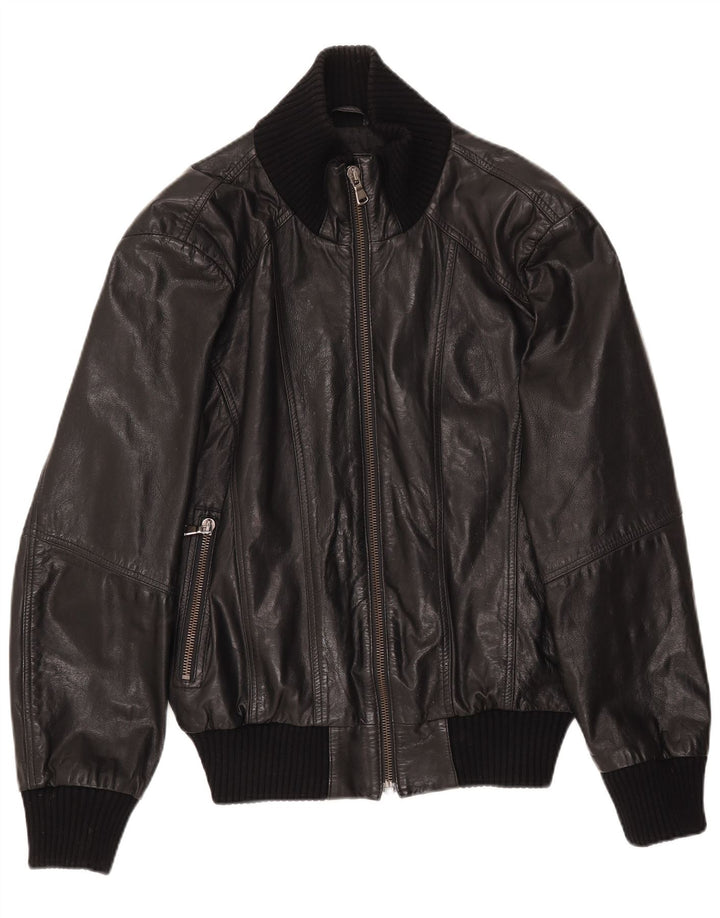 Ausgewählte Herren-Lederjacke, UK 38, mittelschwarzes Leder