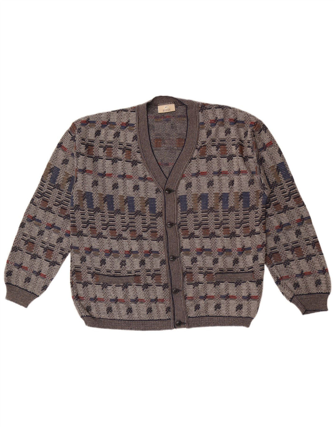 Rodes Herren-Strickjacke aus mittelgrauer, geometrischer Baumwolle