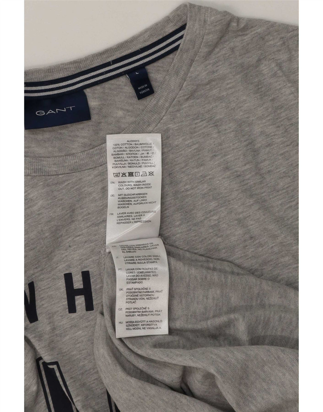 Gant Herren-T-Shirt mit Grafik, Größe L, aus grauer Baumwolle