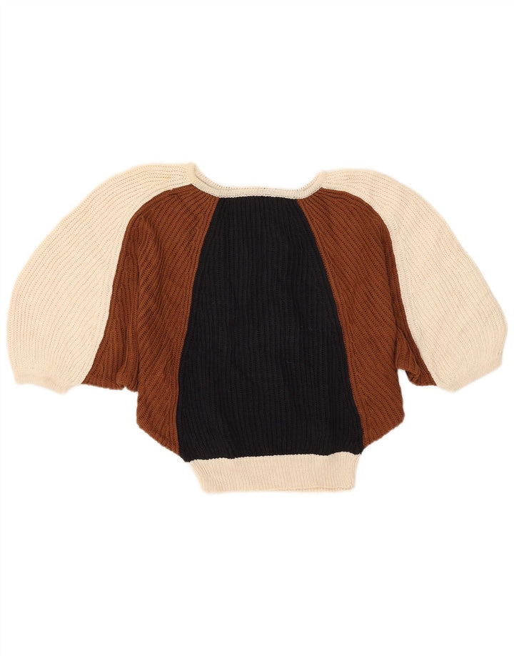 Vintage Damen Pullover mit 1/2-Ärmeln und U-Boot-Ausschnitt, Größe 44, mittelmehrfarbig