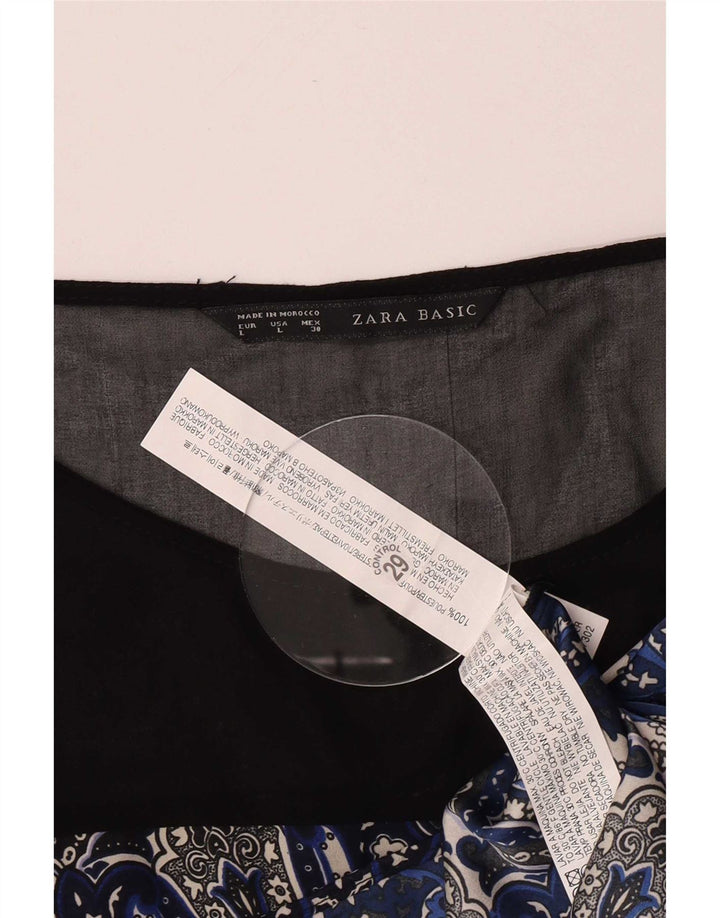 Durchsichtiges Damen-Blusenoberteil von Zara, UK-Größe 46, großes blaues Blumenmuster aus Polyester