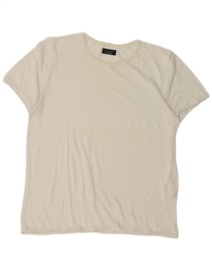 Zara Herren T-Shirt Top Large Off White Baumwolle