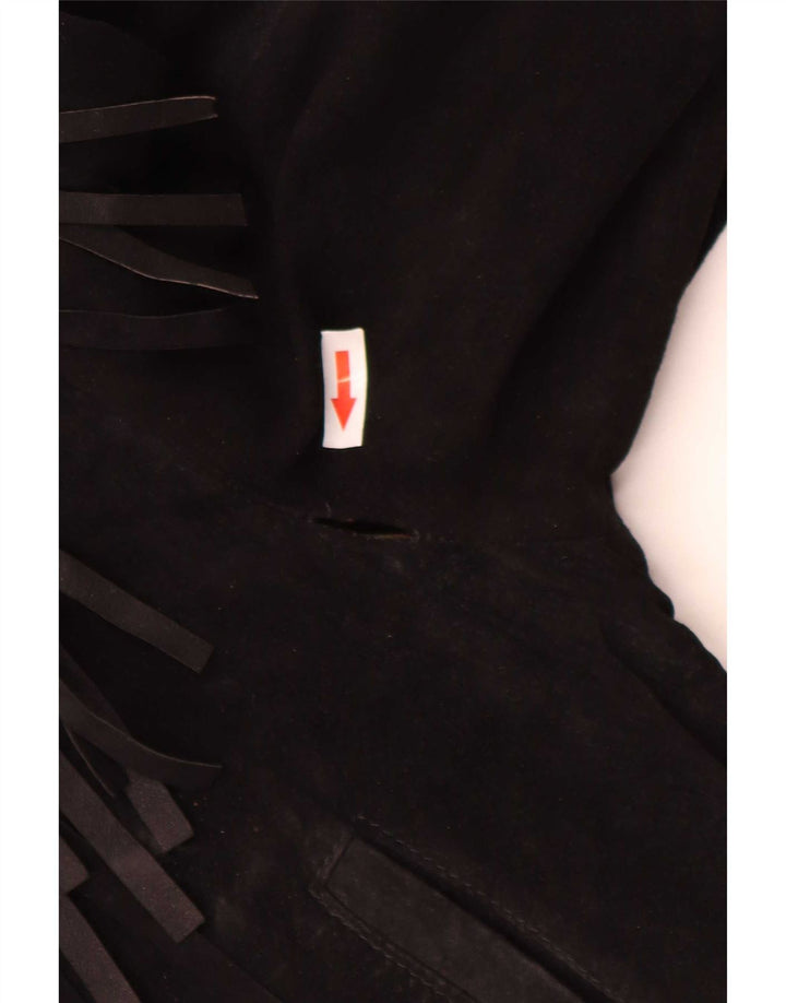Vintage Damen Wildlederjacke IT 50 XL Schwarzes Leder Cowboy