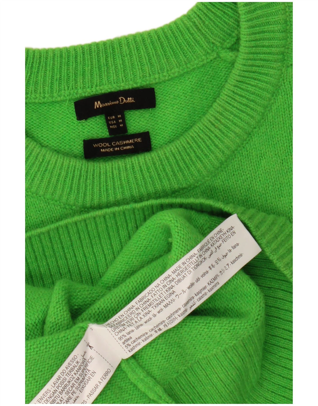 MASSIMO DUTTI Langer Damen-Pullover mit Rundhalsausschnitt, Gr. 14, Mittelgrün