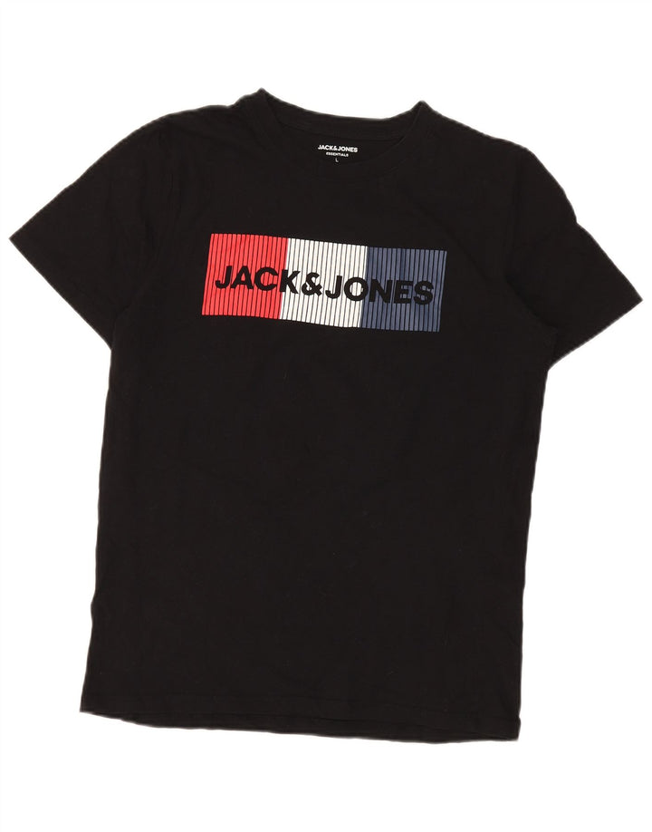 Jack & Jones Herren-T-Shirt mit Grafik, groß, aus schwarzer Baumwolle