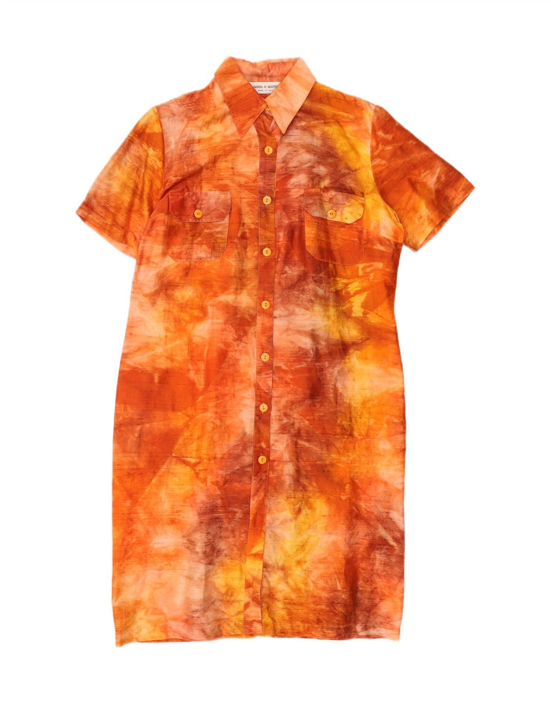 Daniel & Mayer Damen Hemdkleid IT 46 Große orangefarbene Batik-Seide