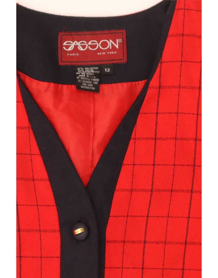 Vintage Damen Blazerjacke mit 4 Knöpfen, US 12, großes rotes Karo-Polyester