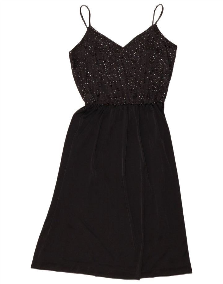 Vintage Damen Slip-Kleid UK 12 Medium Schwarz