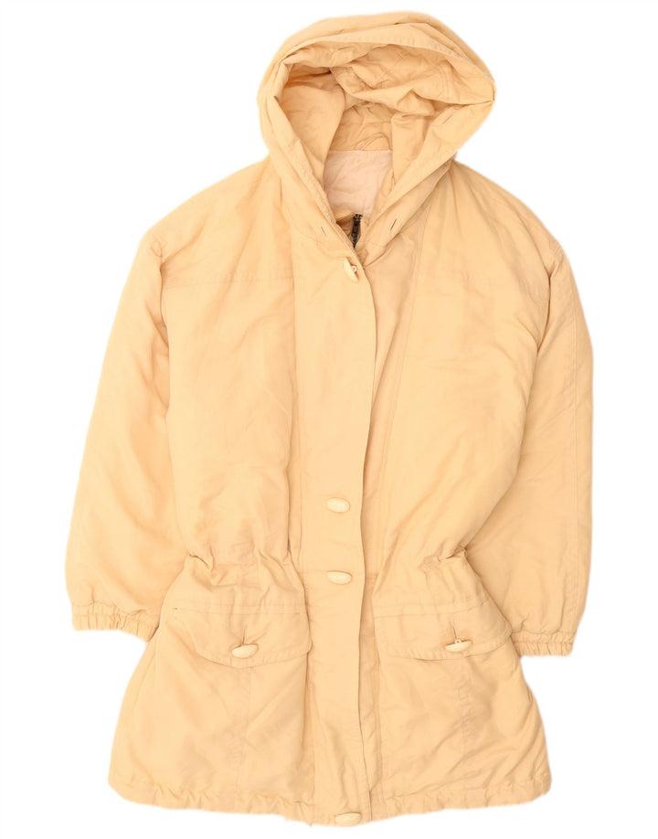 VINTAGE Wattierter Damenmantel mit Kapuze, EU 38, mittelbeigefarbenes Polyester