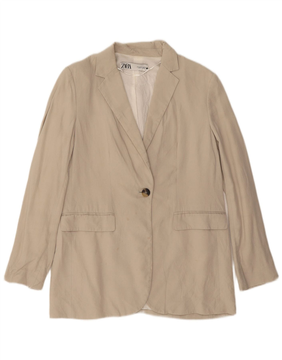 ZARA Womens 1 Button Blazer Jacket UK 12 Medium Beige Lyocell