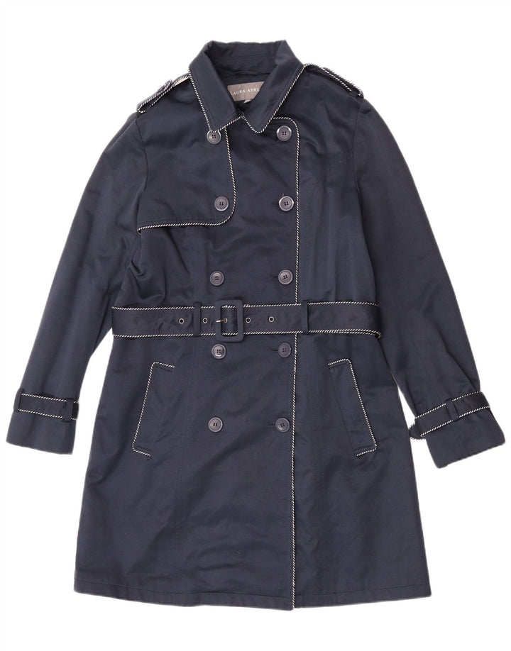 Zweireihiger Trenchcoat für Damen von Laura Ashley, UK 12, mittleres Marineblau