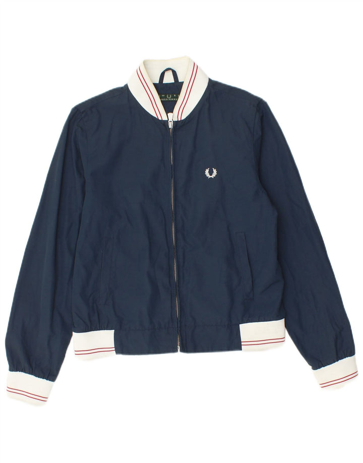 Fred Perry Damen Bomberjacke UK 10 Small Marineblaues Colourblock-Nylon