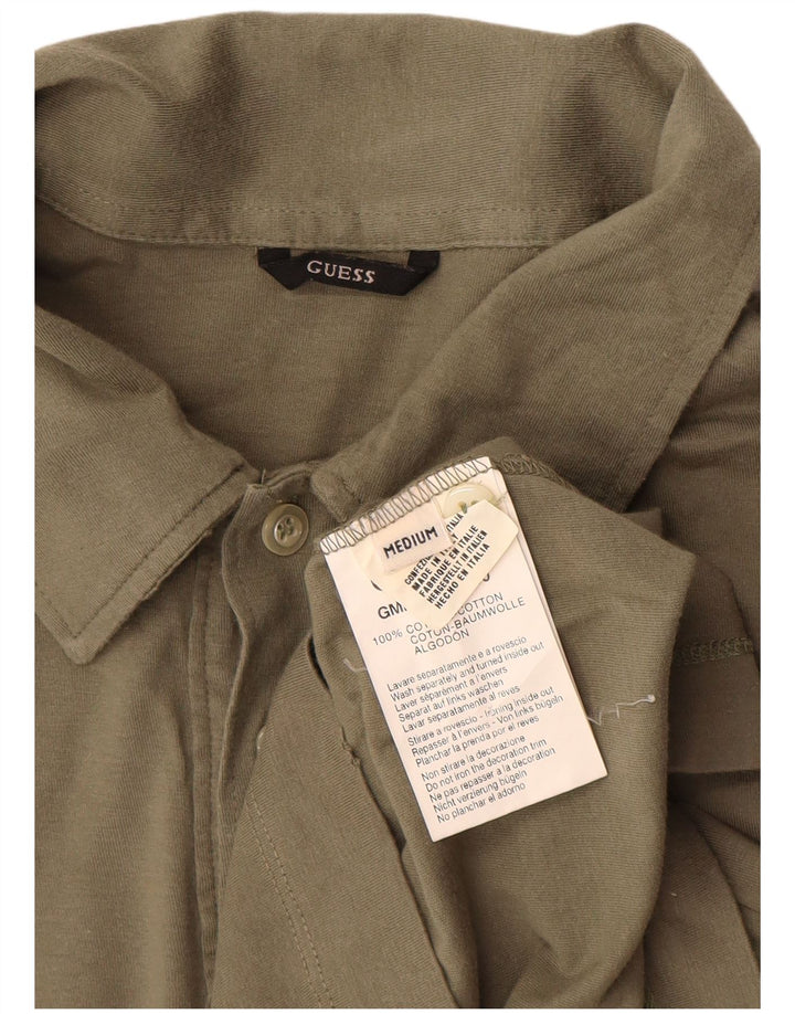 Guess Herren-Poloshirt mit Grafik, langärmelig, mittlere Khaki-Baumwolle