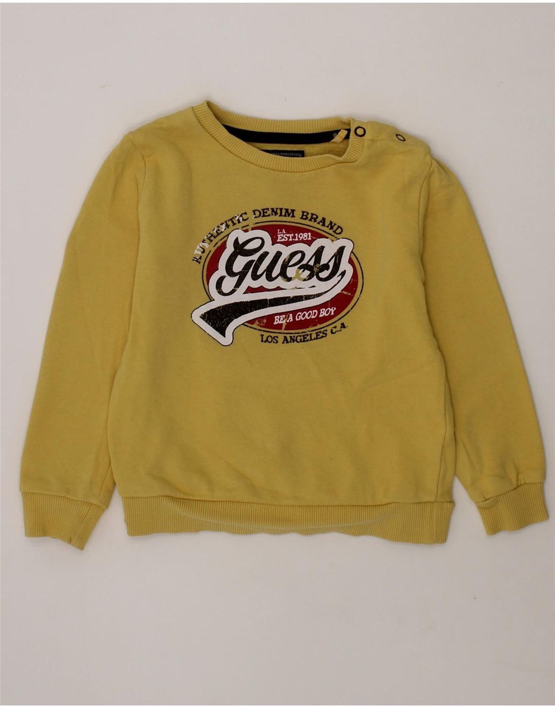 GUESS Boys Graphic Sweatshirt Jumper 2-3 Years Yellow Vintage Guess and Second-Hand Guess from Messina Hembry 