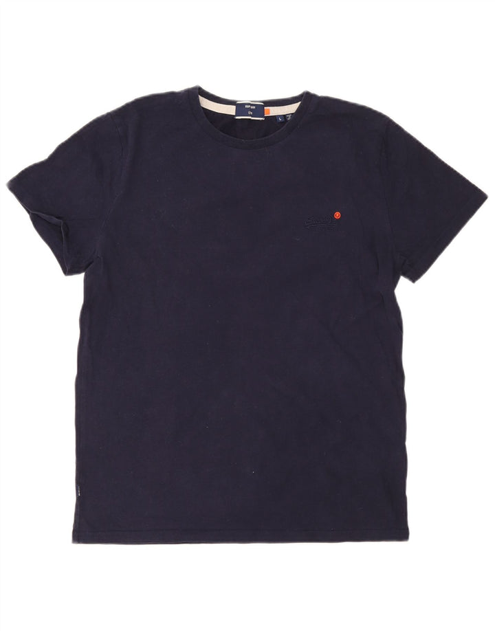 Superdry Damen T-Shirt Top UK 16 Large Marineblau Baumwolle
