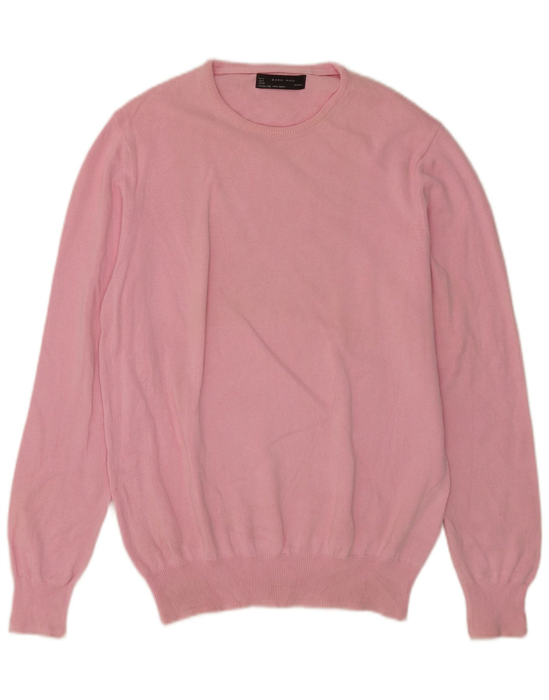 Zara Herren-Pullover mit Rundhalsausschnitt, Mittelrosa, Baumwolle