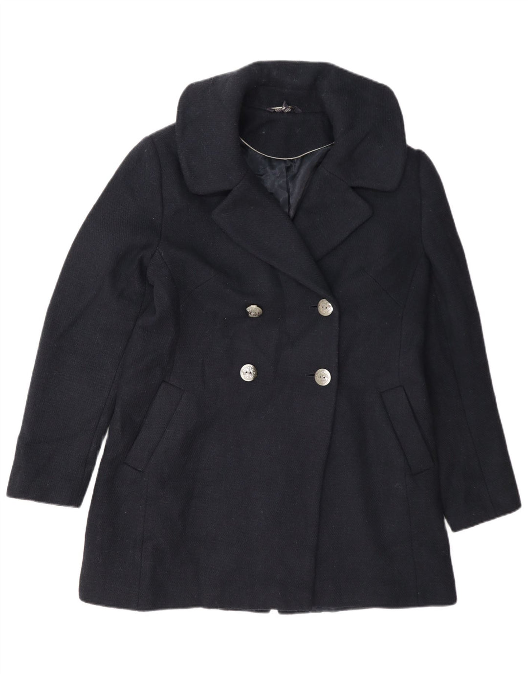 Marks & Spencer Zweireihiger Cabanmantel für Damen, UK 12, mittelmarineblaue Wolle