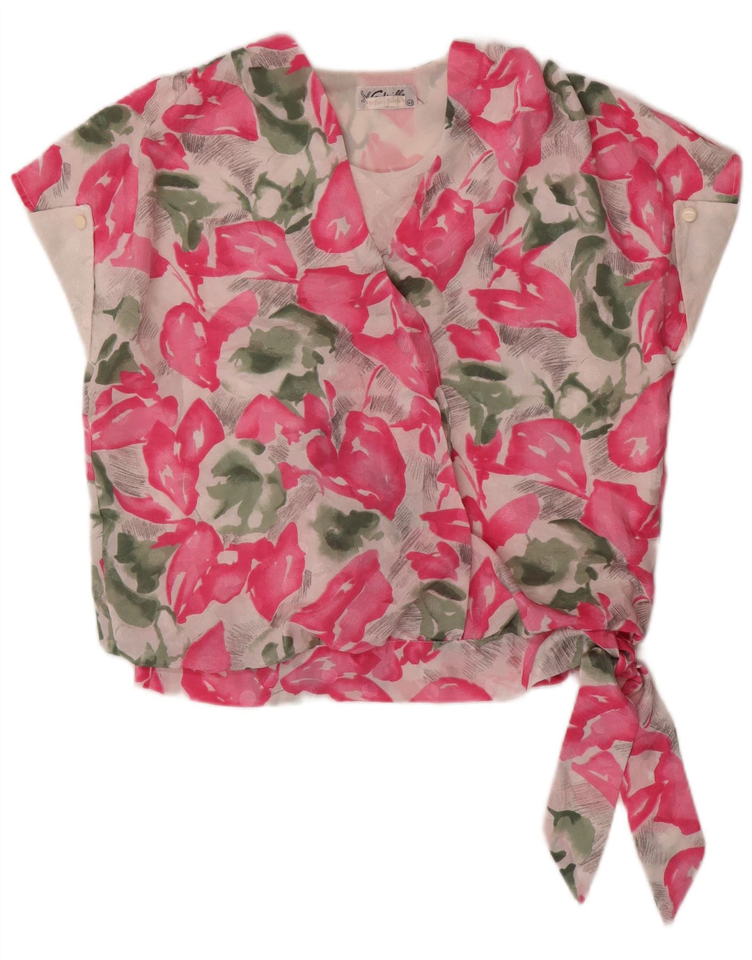 VINTAGE Damen Bluse Top IT 42 Mittelrosa Blumenseide