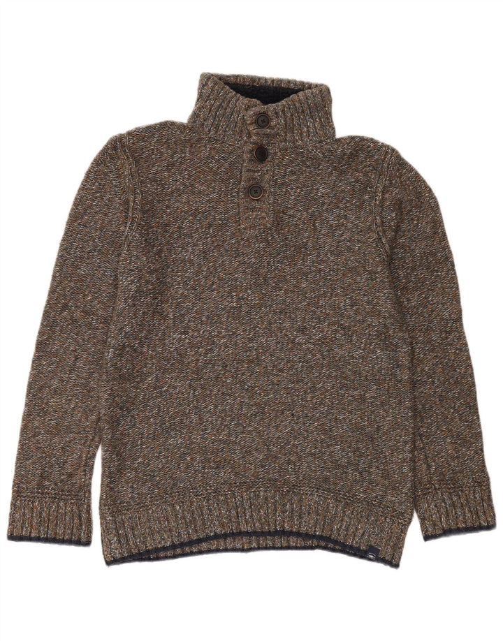 Fat Face Herren-Pullover mit Knopfkragen, klein, grün gefleckte Baumwolle