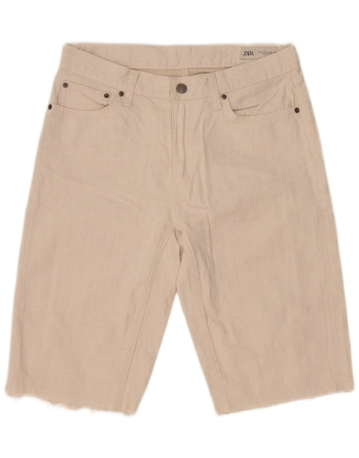 Zara Damen Jeansshorts EU 40 Medium W30 Weiße Baumwolle