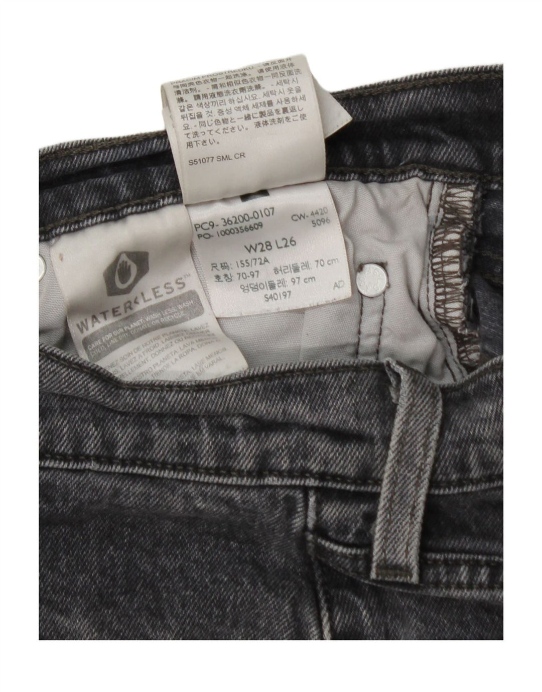 LEVI'S Damen 501 Straight Jeans W28 L26 Schwarze Baumwolle