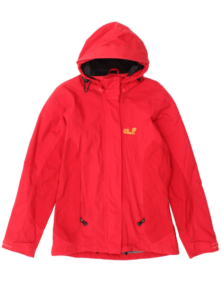 JACK WOLFSKIN Womens Hooded Rain Jacket UK 10 Small Red Polyamide Vintage Jack Wolfskin and Second-Hand Jack Wolfskin from Messina Hembry 