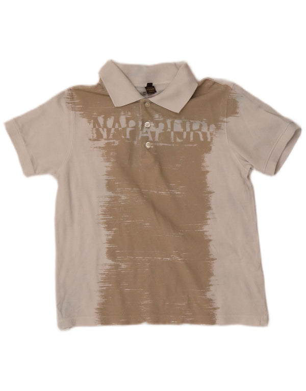Napapijri Jungen-Poloshirt mit Grafik, 9–10 Jahre, graue Farbblock-Baumwolle