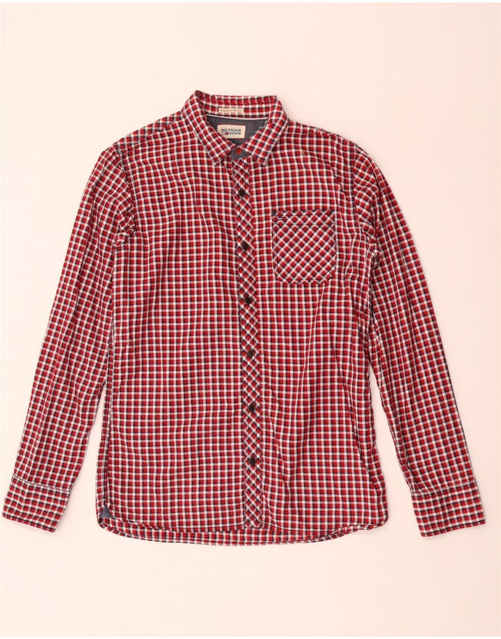 Tommy Hilfiger Herrenhemd, kleine rote Gingham-Baumwolle