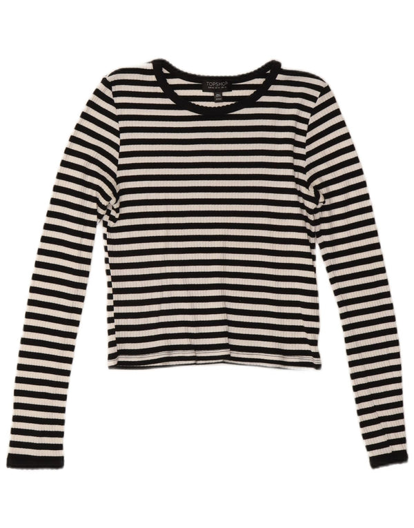 Topshop Damen Crop Top Langarm UK 14 Mittelschwarz gestreift Baumwolle
