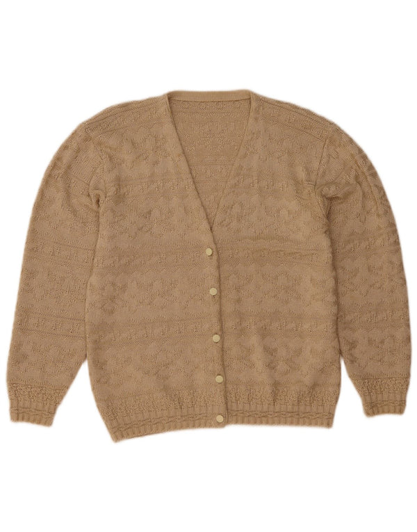 Vintage Damen Cardigan Pullover UK 12 Medium Beige Geometrisch Acryl