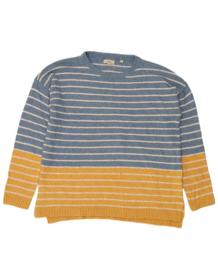 FAT FACE Damen Pullover mit Rundhalsausschnitt, UK 12, mittelblau gestreift
