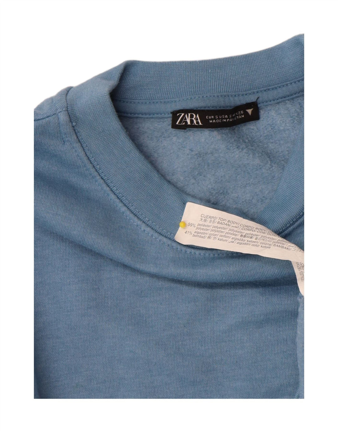 Zara Damen Crop Sweatshirt Pullover UK 10 Small Blau Polyester