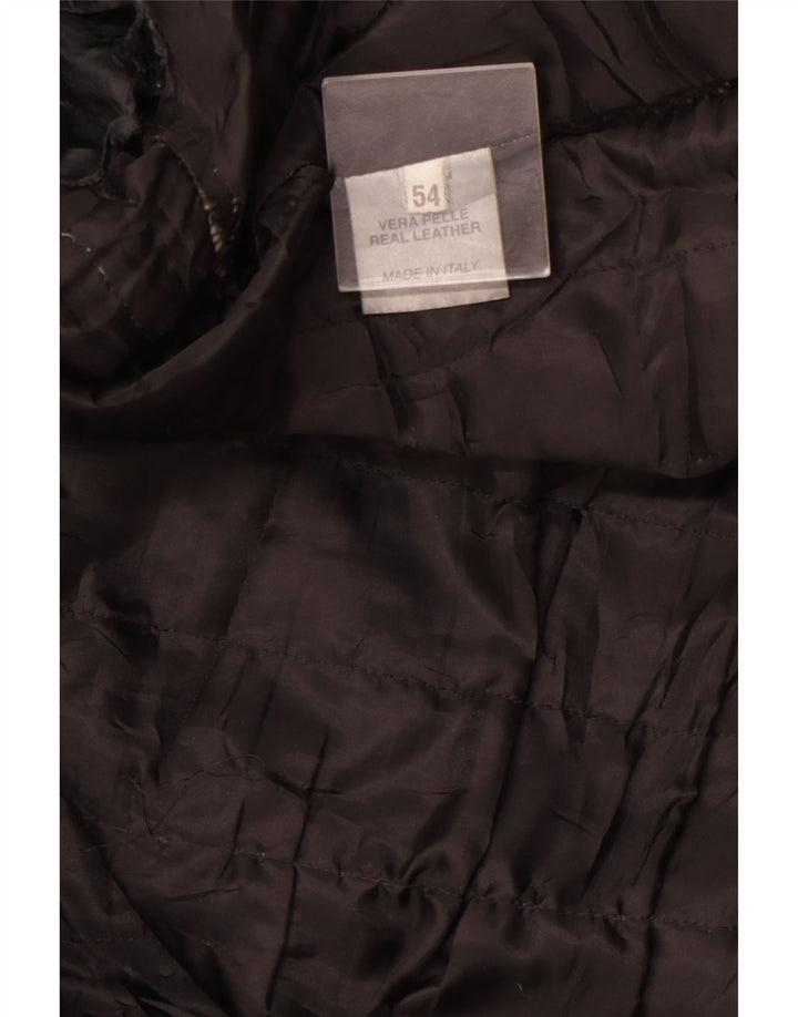 VINTAGE Herren Leder Racer Jacke IT 54 2XL Schwarzes Leder