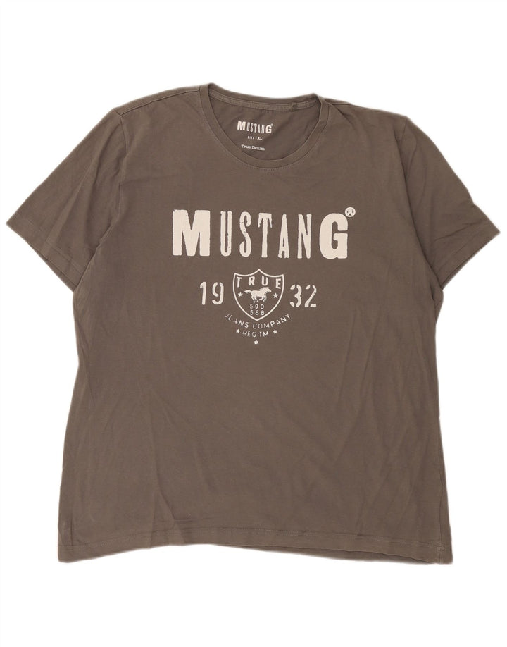 Mustang Herren-T-Shirt mit Grafik, XL, graue Baumwolle
