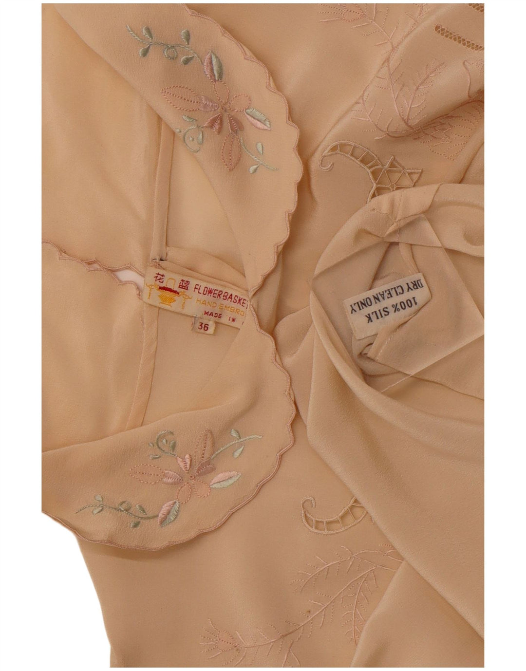 VINTAGE Damen Langarm-Hemdbluse EU 36 Kleine beige Blumenseide