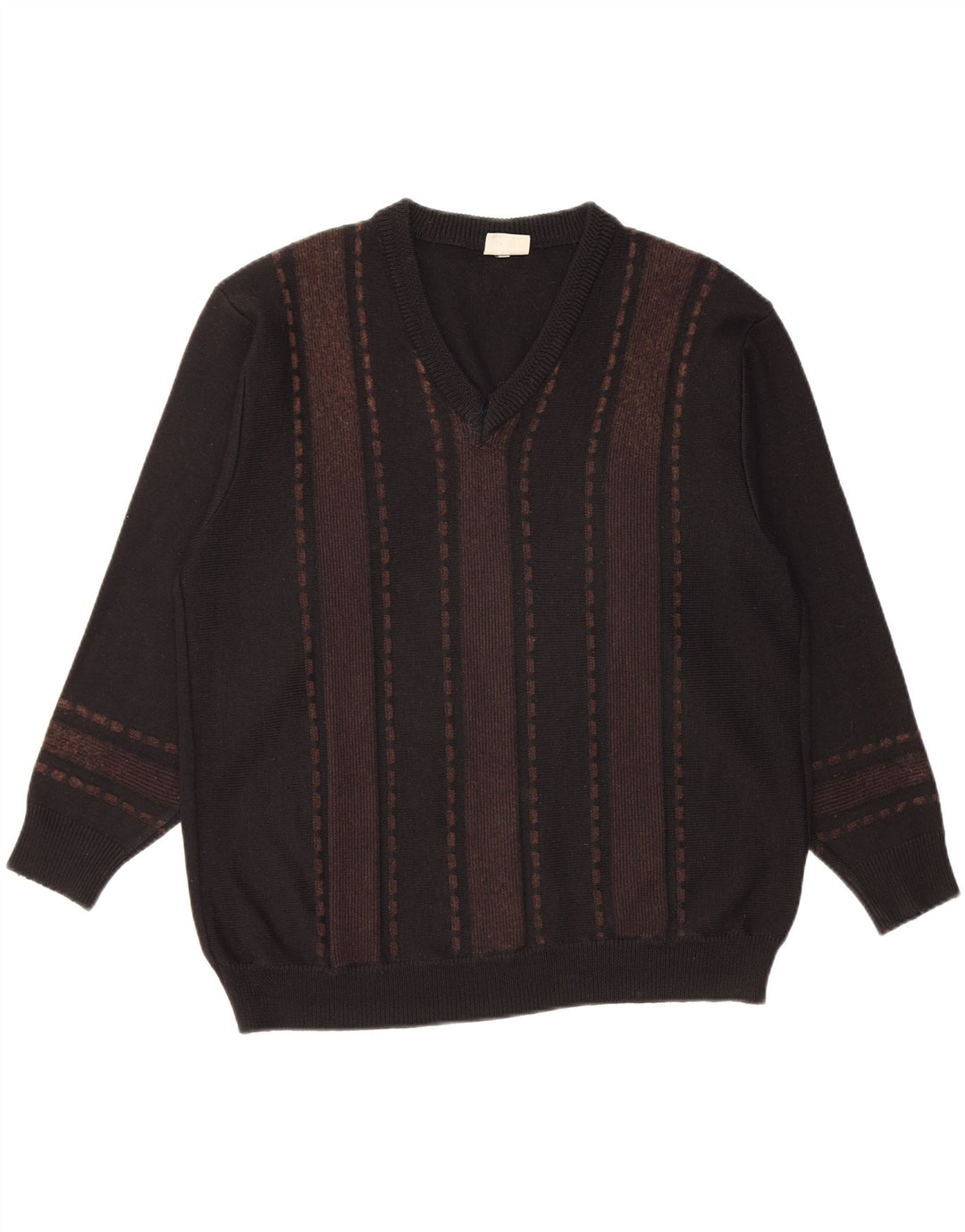 Fairbanks Herren-Pullover mit V-Ausschnitt, Größe 54, XL, schwarz gestreift, Wolle