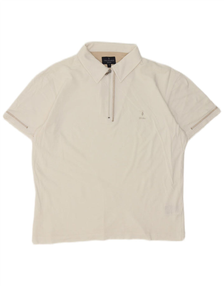 Trussardi Jeans Herren-Poloshirt, Größe S, weiße Baumwolle