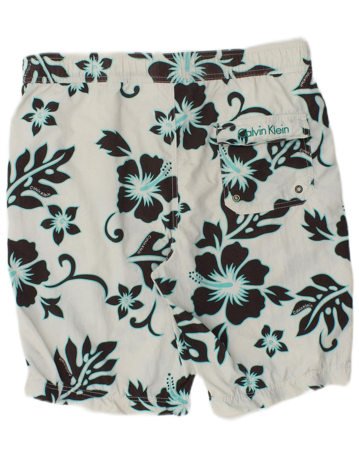 CALVIN KLEIN Mens Swimming Shorts Small  White Floral Nylon