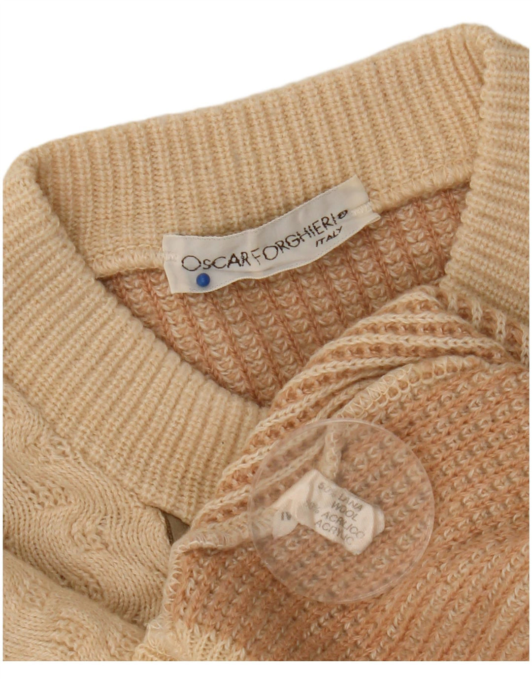 Oscar Forghieri Herren-Pullover mit Rundhalsausschnitt, mittelbeige gestreifte Wolle