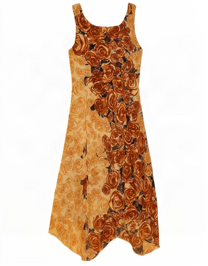 Vintage Damen Ärmelloses asymmetrisches Kleid IT 44 Mittelbraun geblümt