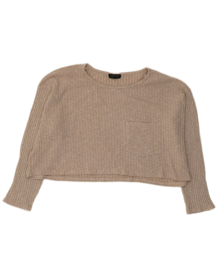Topshop Damen Crop Oversized Top Langarm UK 12 Mittelbeige meliert