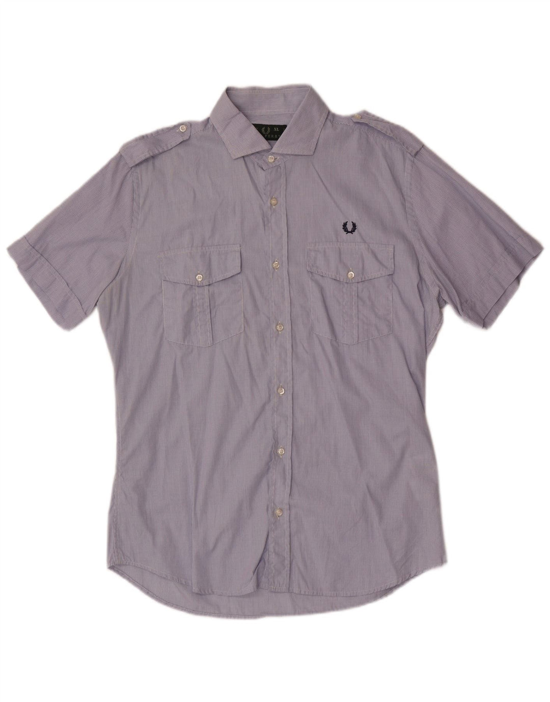 Fred Perry Herren-Kurzarm-Militärhemd XL aus blauer Gingham-Baumwolle