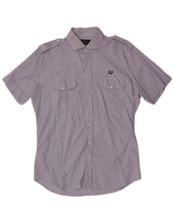 Fred Perry Herren-Kurzarm-Militärhemd XL aus blauer Gingham-Baumwolle