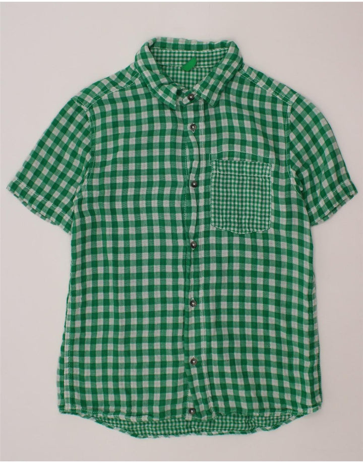 BENETTON Kurzarmhemd für Jungen, 10–11 Jahre, grüner Gingham-Karomuster
