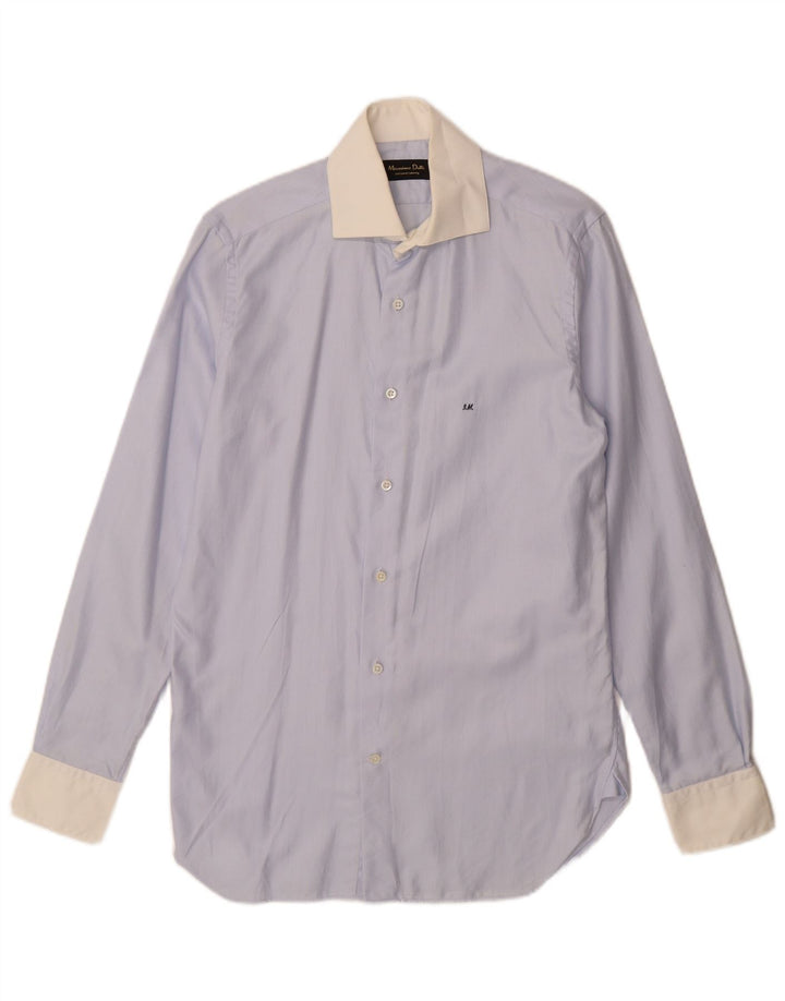 Massimo Dutti Herrenhemd Größe 38 15 Mittelblaues Fischgrätenmuster