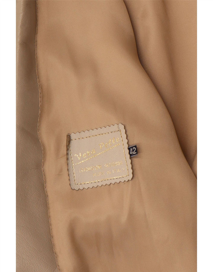 Vintage Damen 1 Knopf Leder Blazer Jacke IT 42 Medium Beige Leder