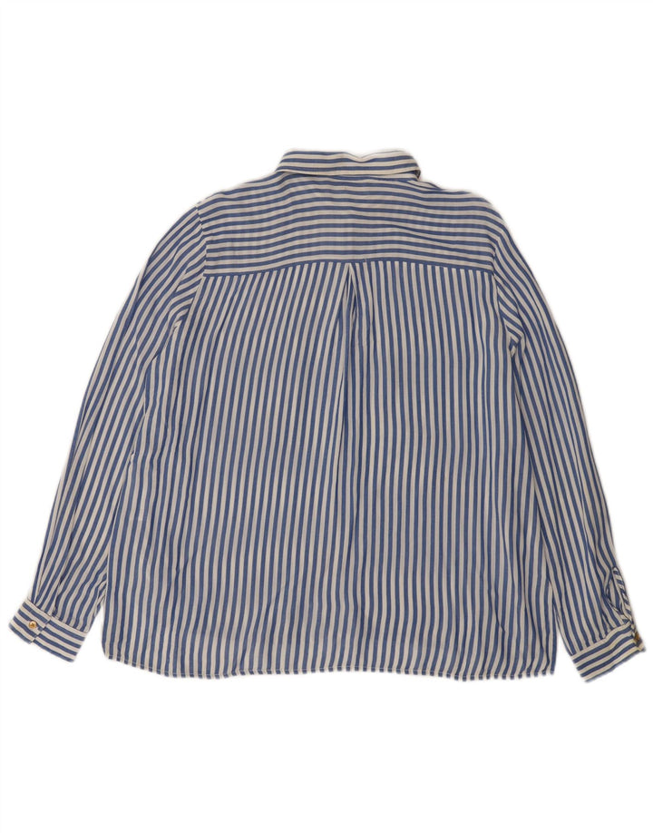 Zara Damen-Hemd UK 14 Mittelblaue Nadelstreifen-Viskose