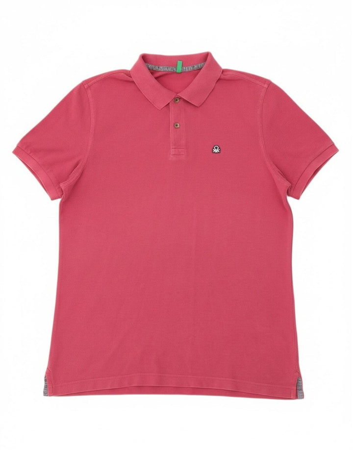 Benetton Herren-Poloshirt, groß, rosa, Baumwolle