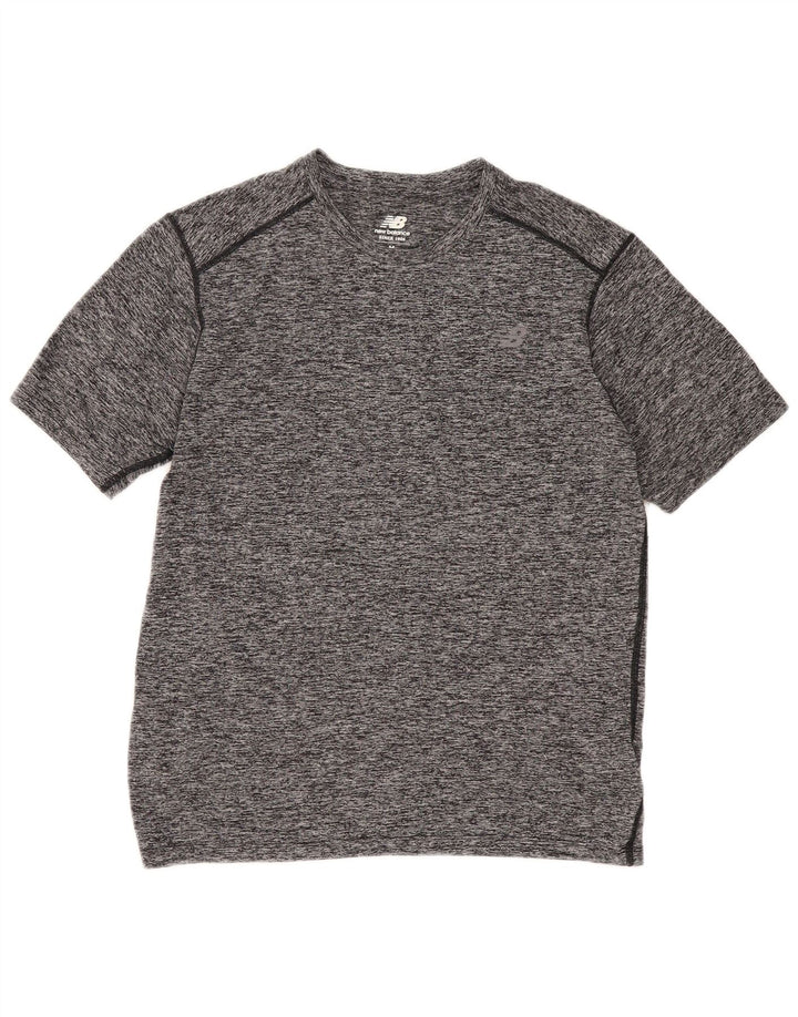New Balance Herren-T-Shirt-Oberteil aus mittelgrau meliertem Polyester